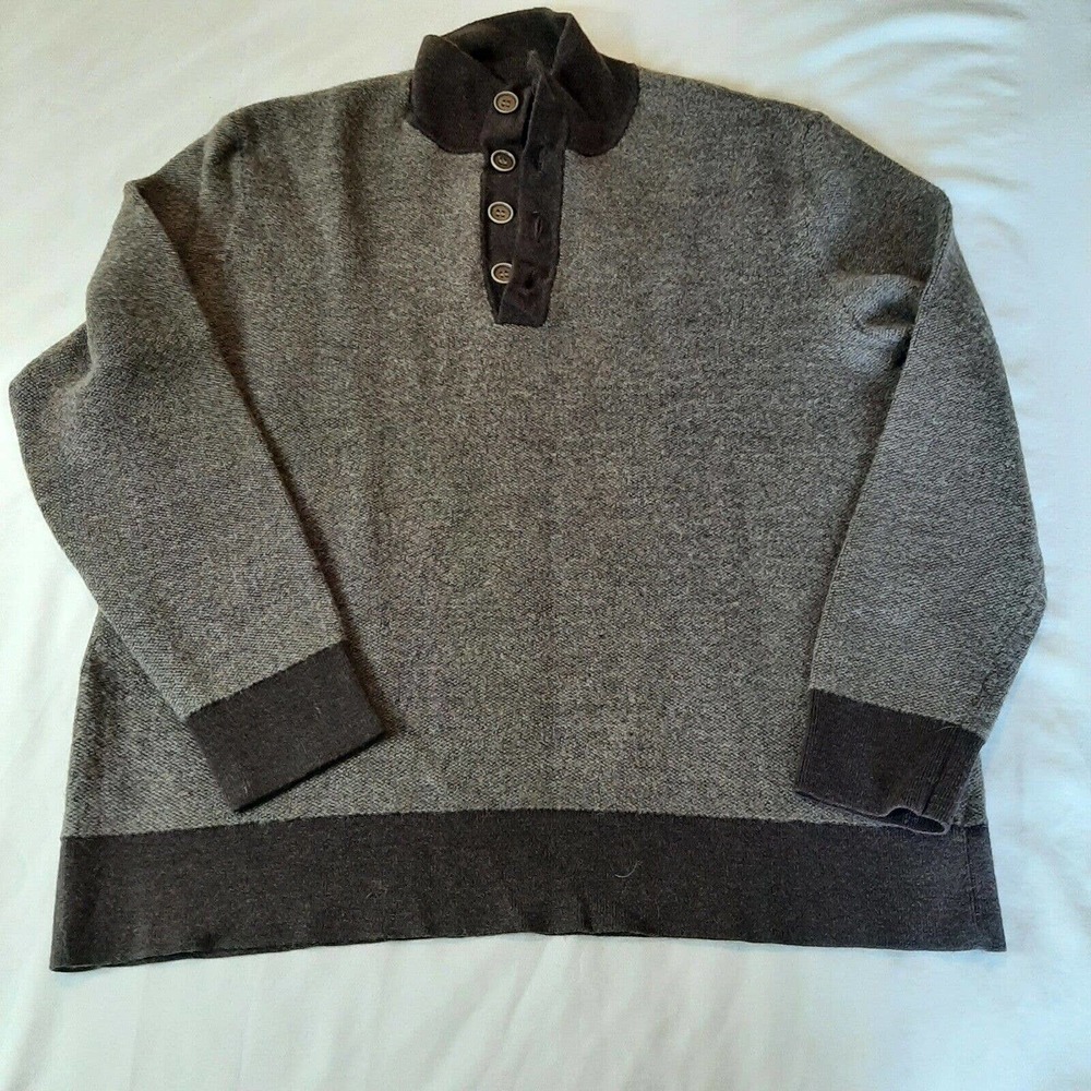 UNTUCKit Mens Large Sweater Brown Fine Merino Wool L Henley Sorenson READ Polo